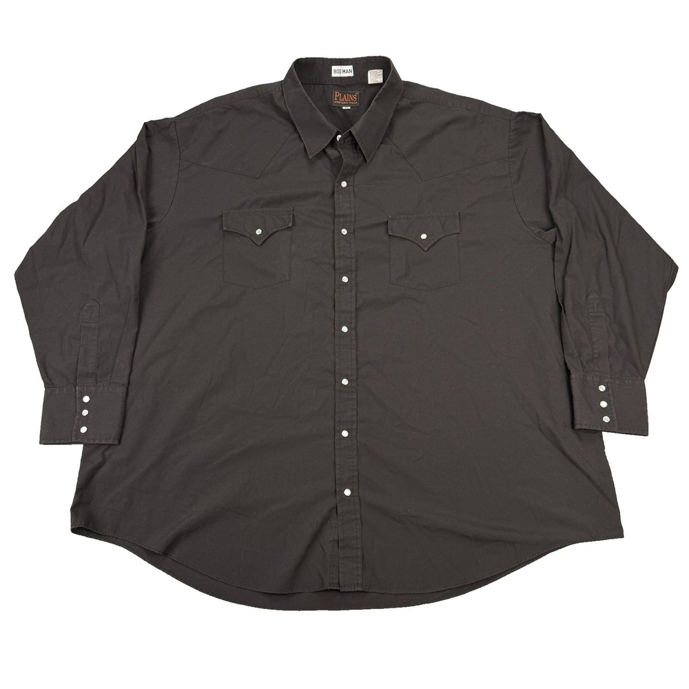 Plains Pearl Snap Western Shirt Mens 3XL Long Sleeve Big Man Black Cowboy Rodeo